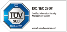 TÜV SÜD certification seal for an information security management system certified according to ISO/IEC 27001, with reference to www.tuvsued.com/ms-zert