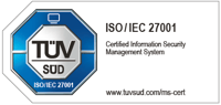 TÜV SÜD certification seal for an information security management system certified according to ISO/IEC 27001, with reference to www.tuvsued.com/ms-zert
