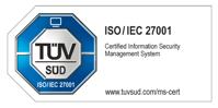 TÜV SÜD certification seal for an information security management system certified according to ISO/IEC 27001, with reference to www.tuvsued.com/ms-zert